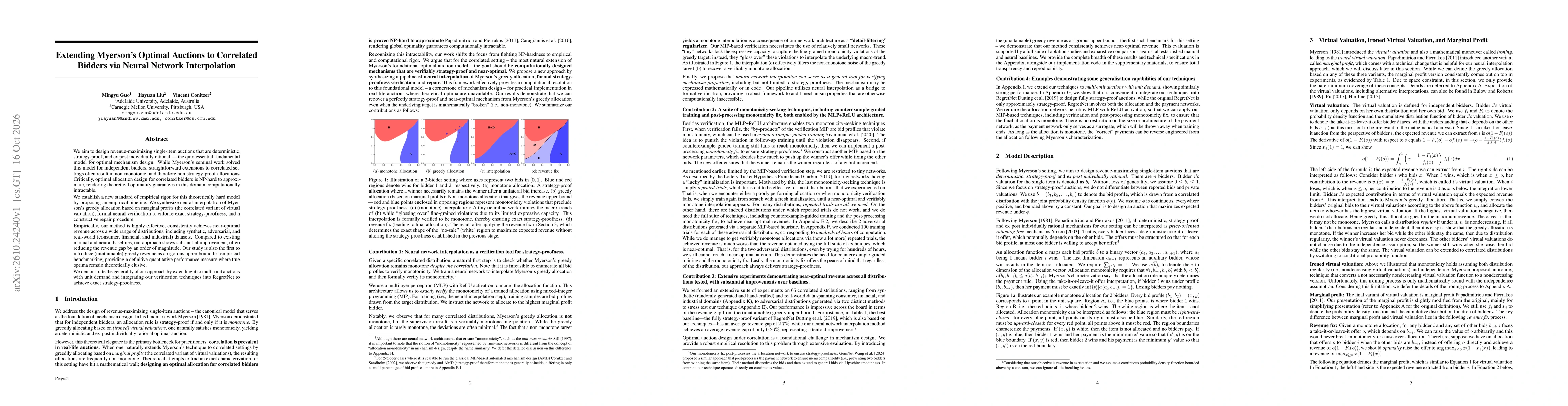 Thumbnail for Extending Myerson's Optimal Auctions to Correlated Bidders via Neural Network Interpolation
