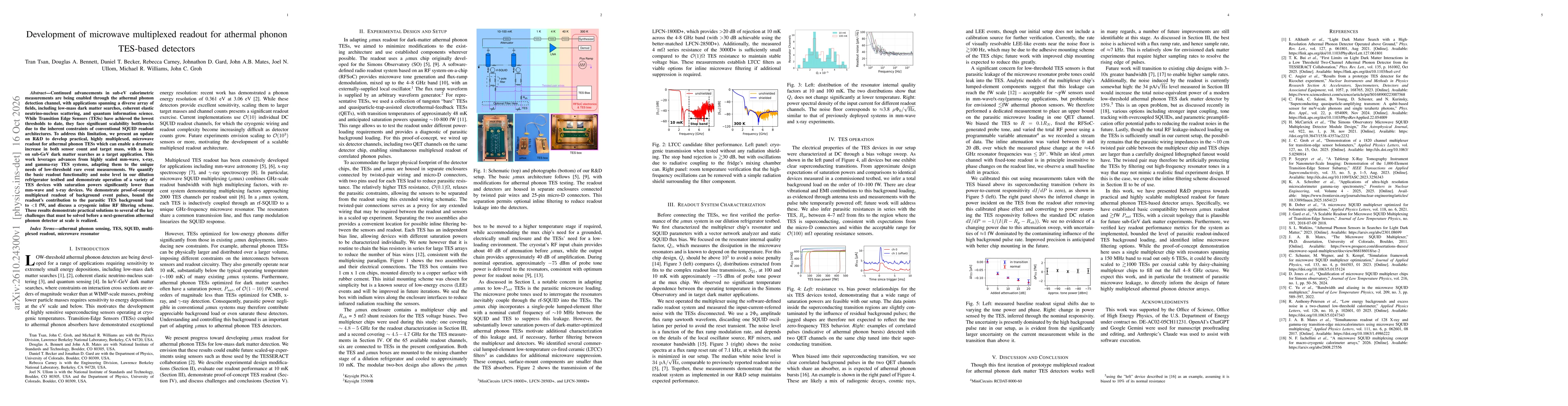 Thumbnail for Development of microwave multiplexed readout for athermal phonon TES-based detectors