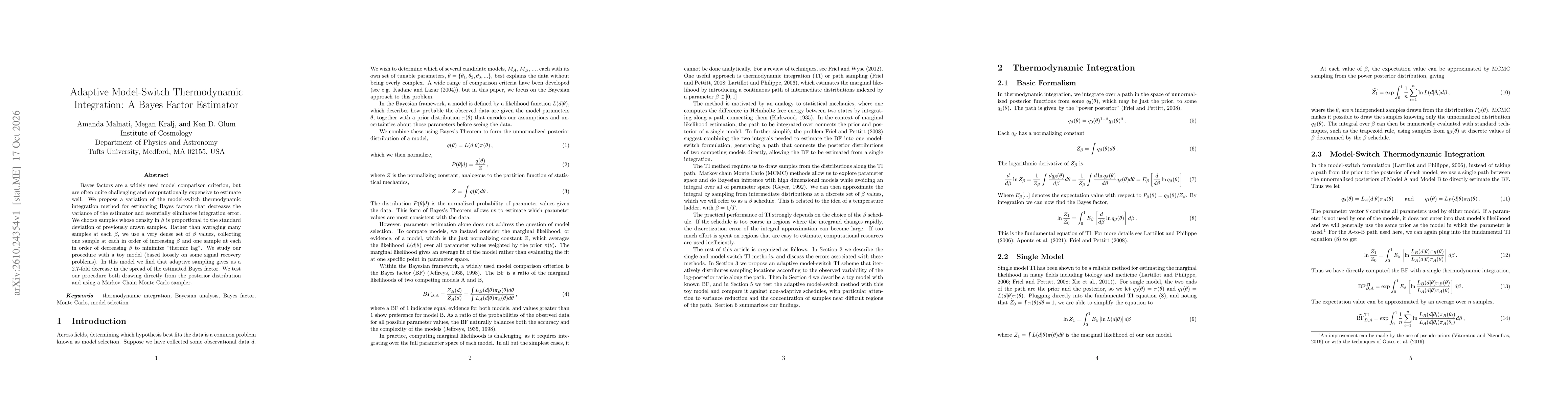 Thumbnail for Adaptive Model-Switch Thermodynamic Integration: A Bayes Factor Estimator