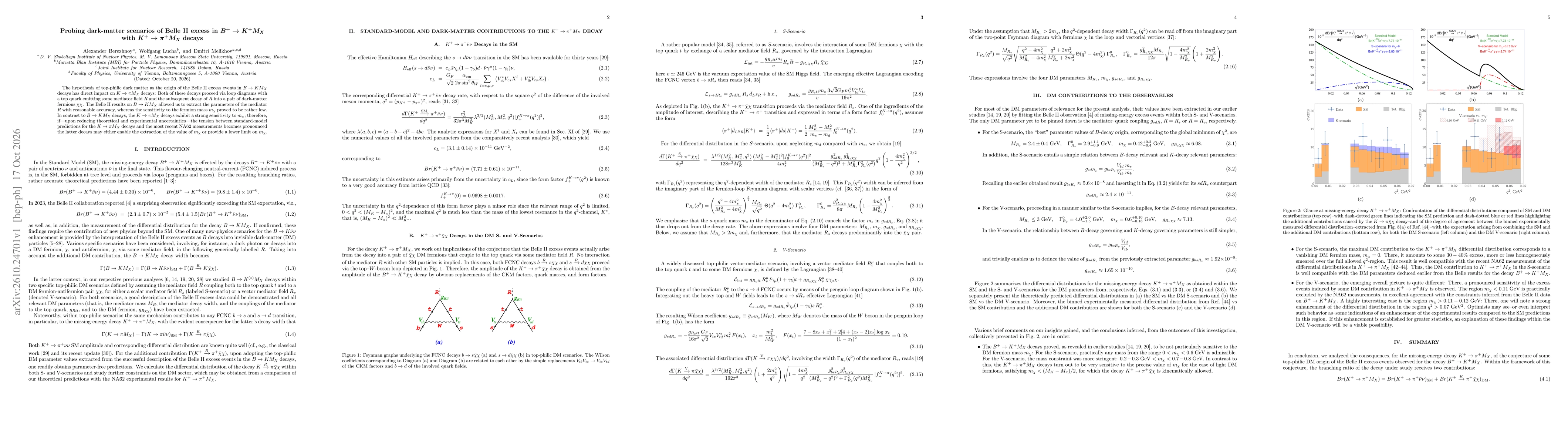 Thumbnail for Probing dark-matter scenarios of Belle II excess in $B^+\to K^+M_X$ with $K^+\to π^+ M_X$ decays