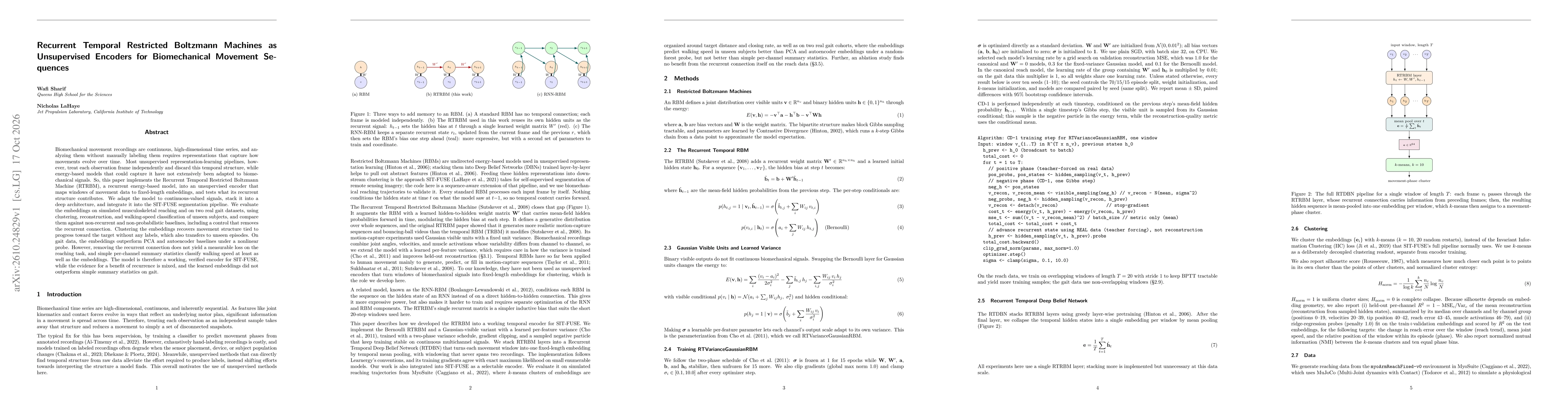 Thumbnail for Recurrent Temporal Restricted Boltzmann Machines as Unsupervised Encoders for Biomechanical Movement Sequences