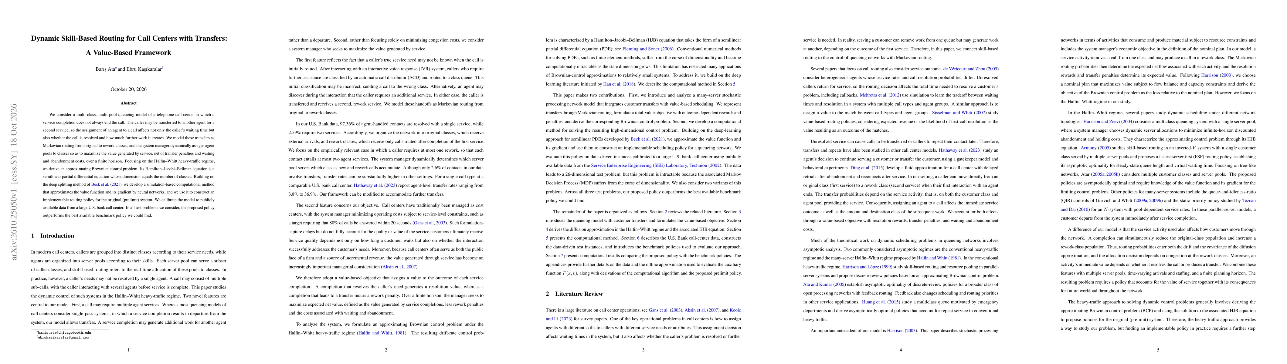 Thumbnail for Dynamic Skill-Based Routing for Call Centers with Transfers: A Value-Based Framework