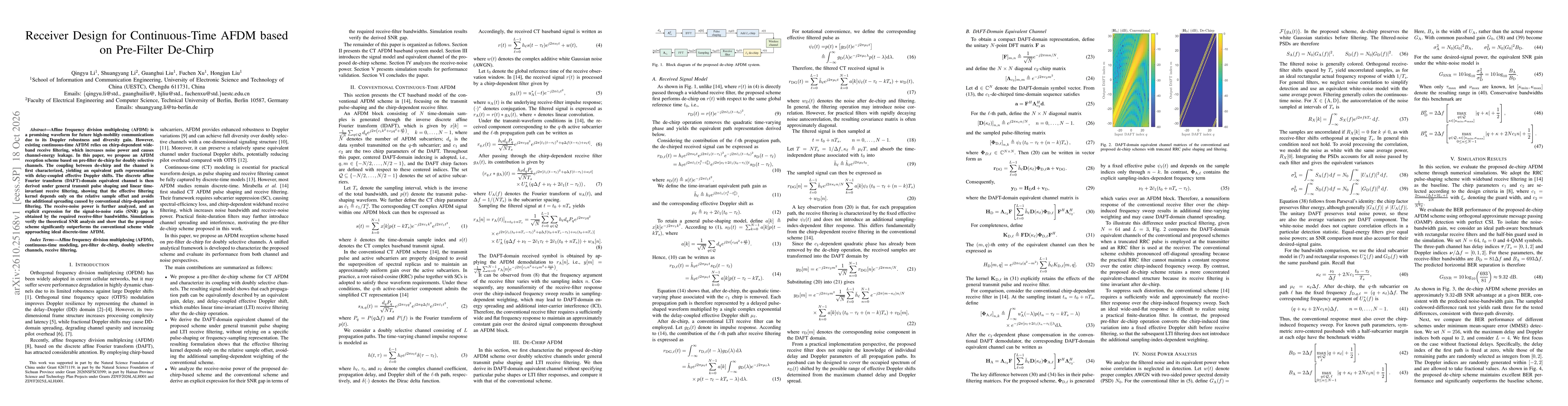 Thumbnail for Receiver Design for Continuous-Time AFDM based on Pre-Filter De-Chirp