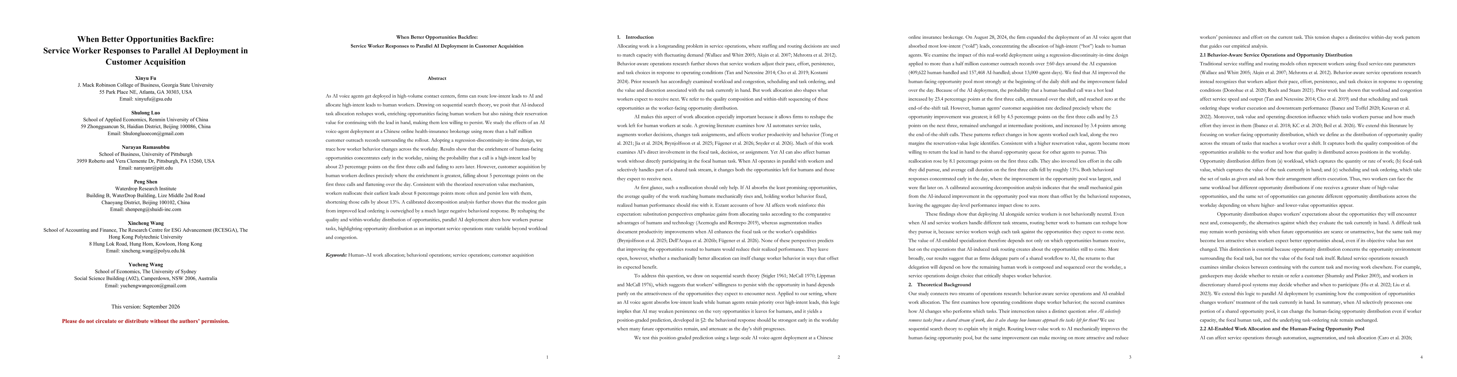 Thumbnail for When Better Opportunities Backfire: Service Worker Responses to Parallel AI Deployment in Customer Acquisition