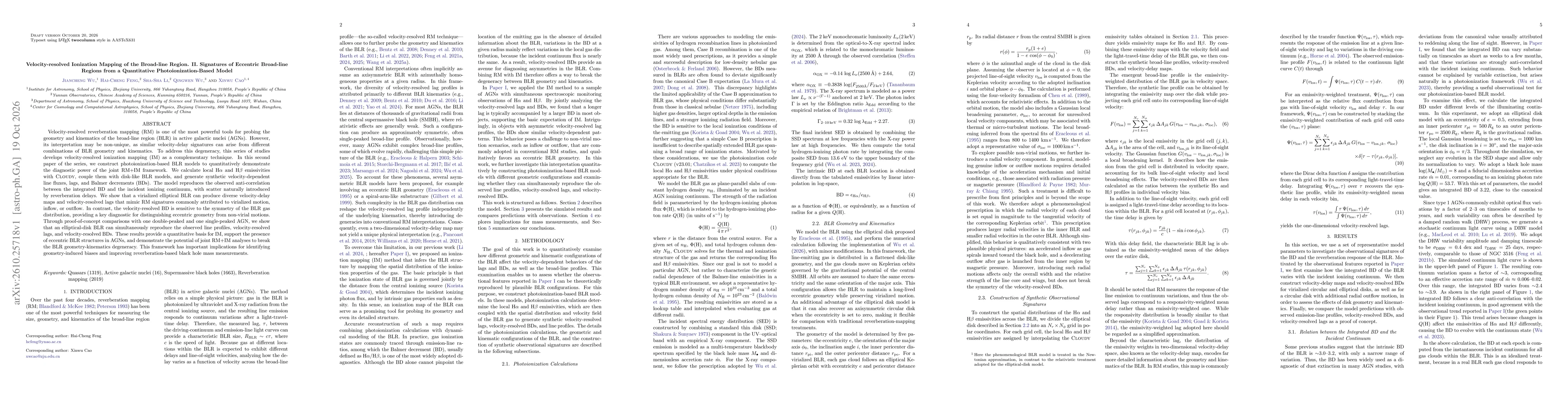 Thumbnail for Velocity-resolved Ionization Mapping of the Broad-line Region. II. Signatures of Eccentric Broad-line Regions from a Quantitative Photoionization-Based Model