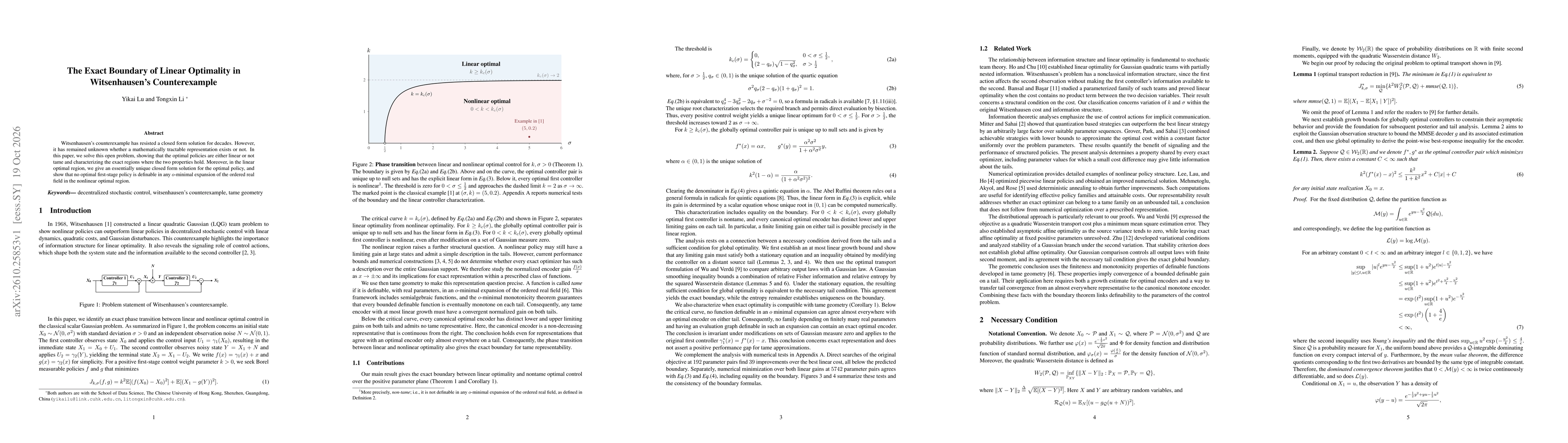 Thumbnail for The Exact Boundary of Linear Optimality in Witsenhausen's Counterexample