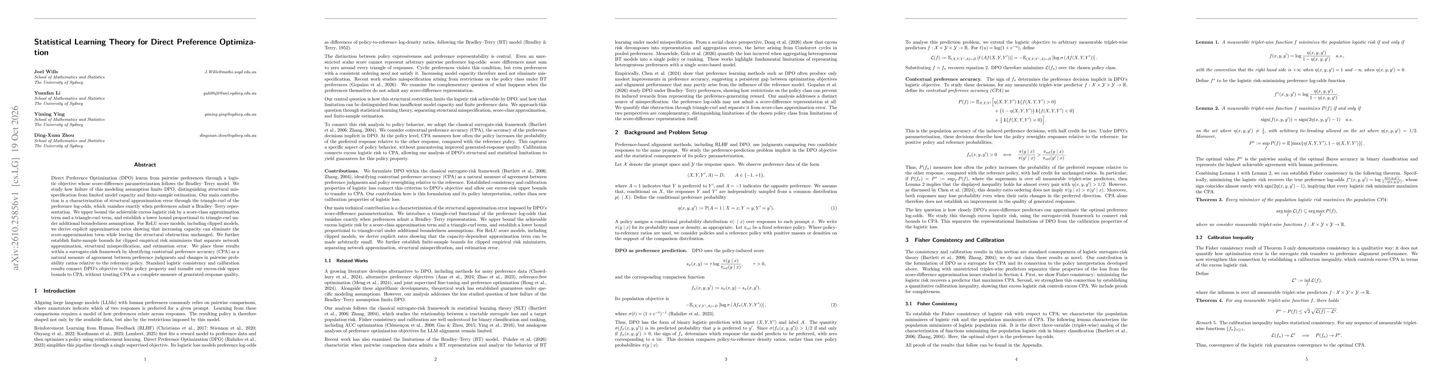 Thumbnail for Statistical Learning Theory for Direct Preference Optimization