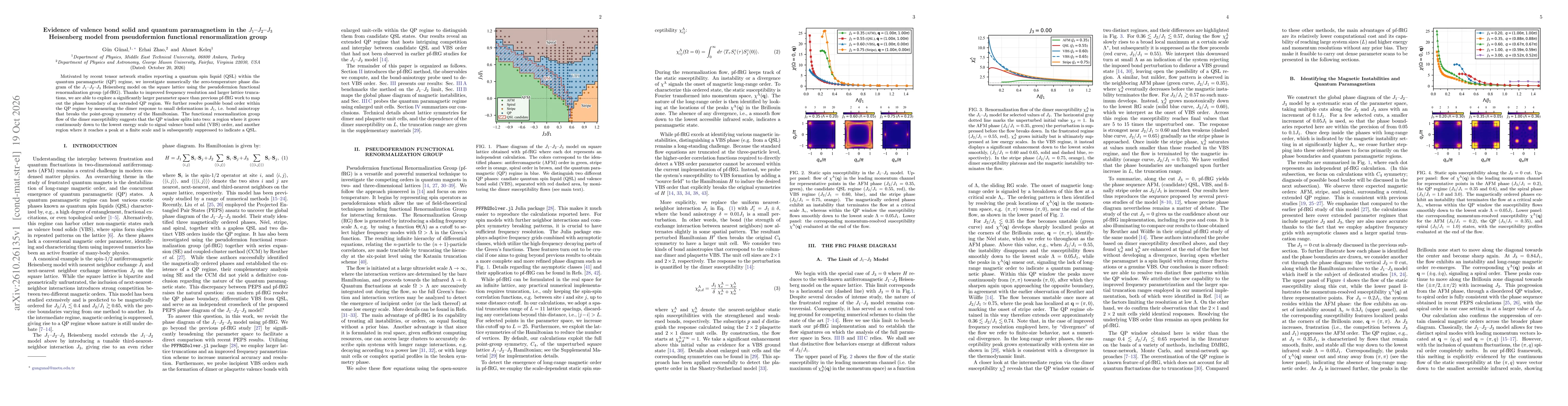 Thumbnail for Evidence of valence bond solid and quantum paramagnetism in the $J_1$--$J_2$--$J_3$ Heisenberg model from pseudofermion functional renormalization group