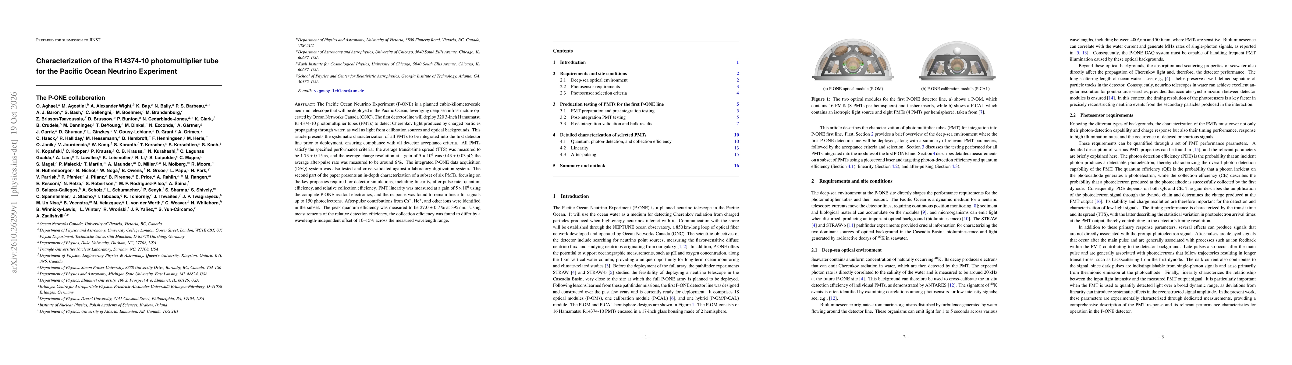 Thumbnail for Characterization of the R14374-10 photomultiplier tube for the Pacific Ocean Neutrino Experiment