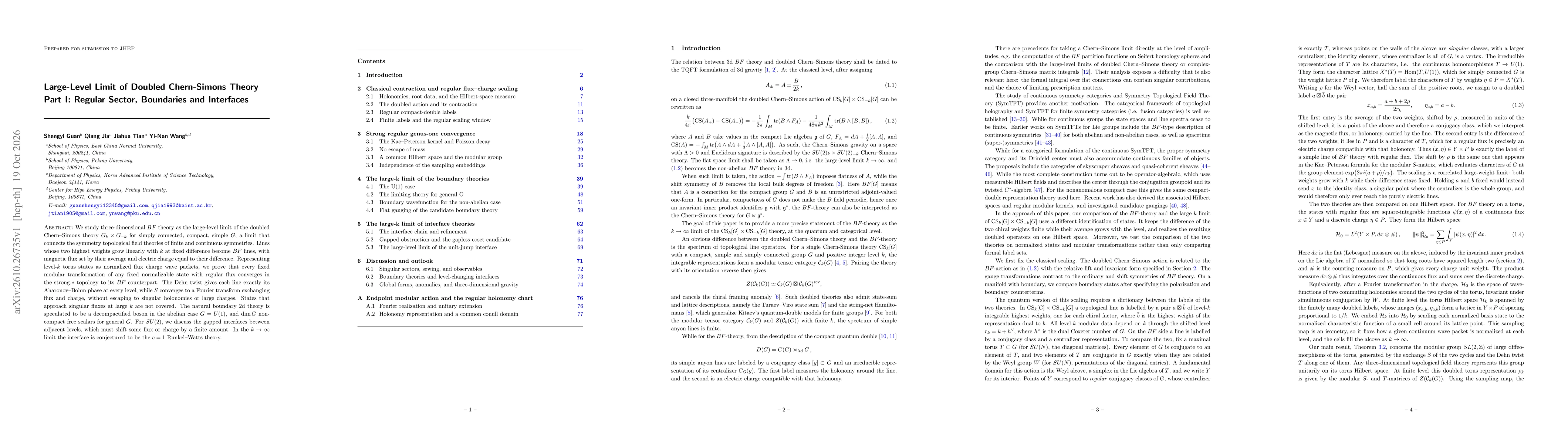 Thumbnail for Large-Level Limit of Doubled Chern-Simons Theory Part I: Regular Sector, Boundaries and Interfaces