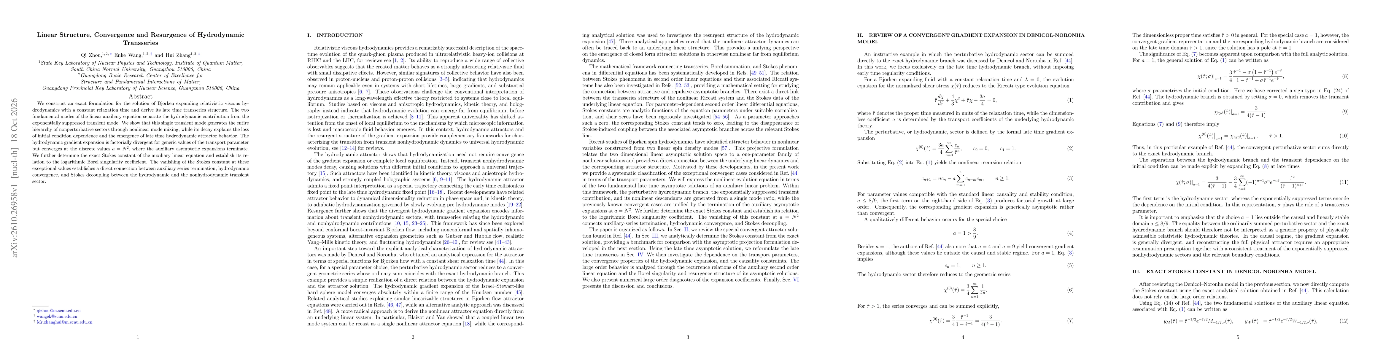 Thumbnail for Linear Structure, Convergence and Resurgence of Hydrodynamic Transseries