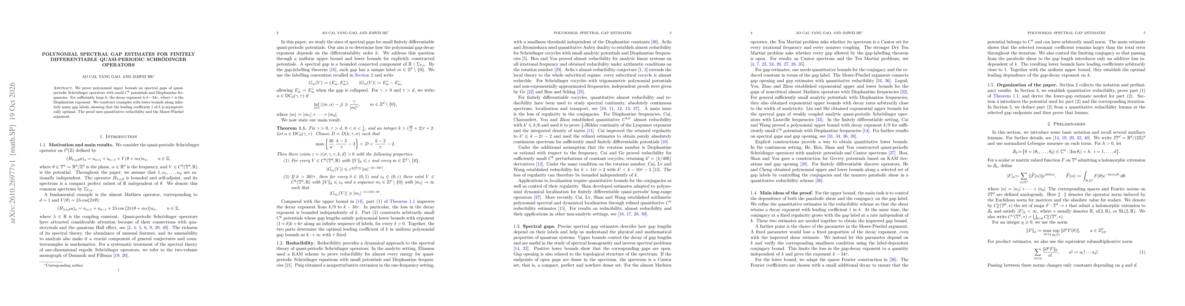Thumbnail for Polynomial Spectral Gap Estimates for Finitely Differentiable Quasi-Periodic Schrödinger Operators