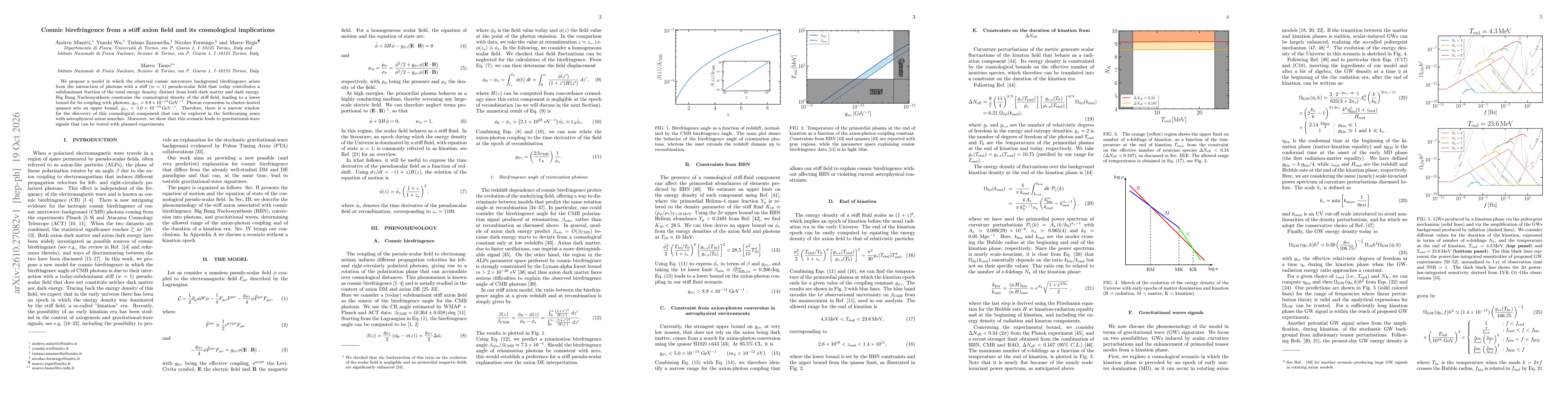 Thumbnail for Cosmic birefringence from a stiff axion field and its cosmological implications