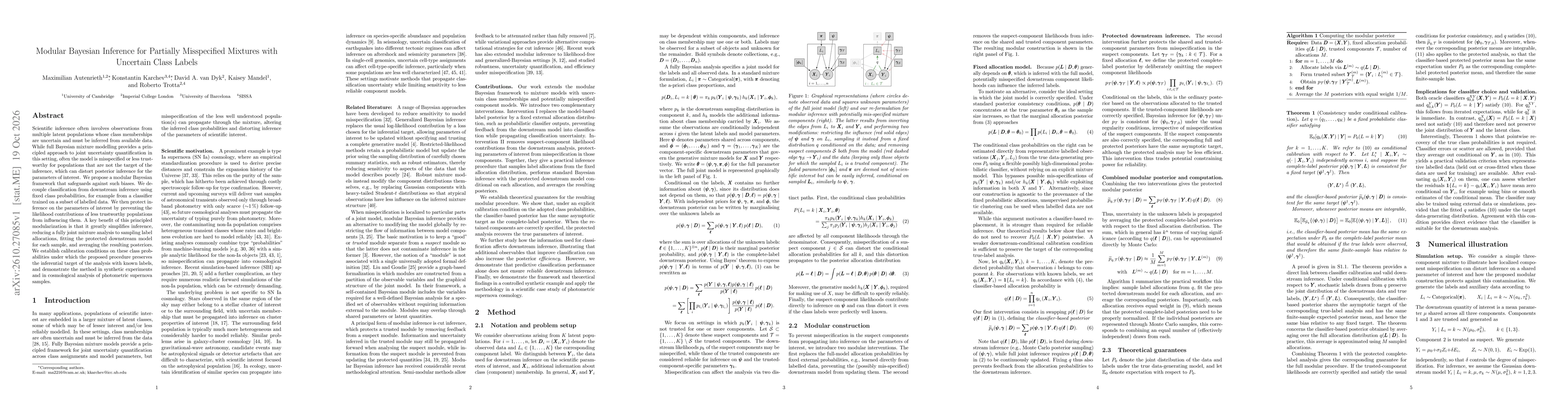 Thumbnail for Modular Bayesian Inference for Partially Misspecified Mixtures with Uncertain Class Labels