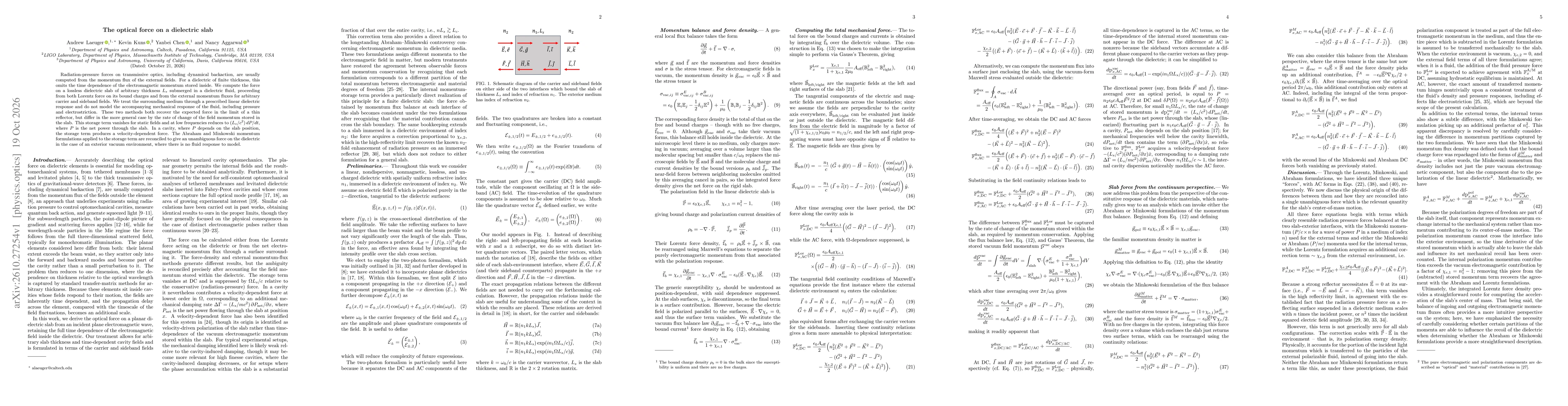 Thumbnail for The optical force on a dielectric slab