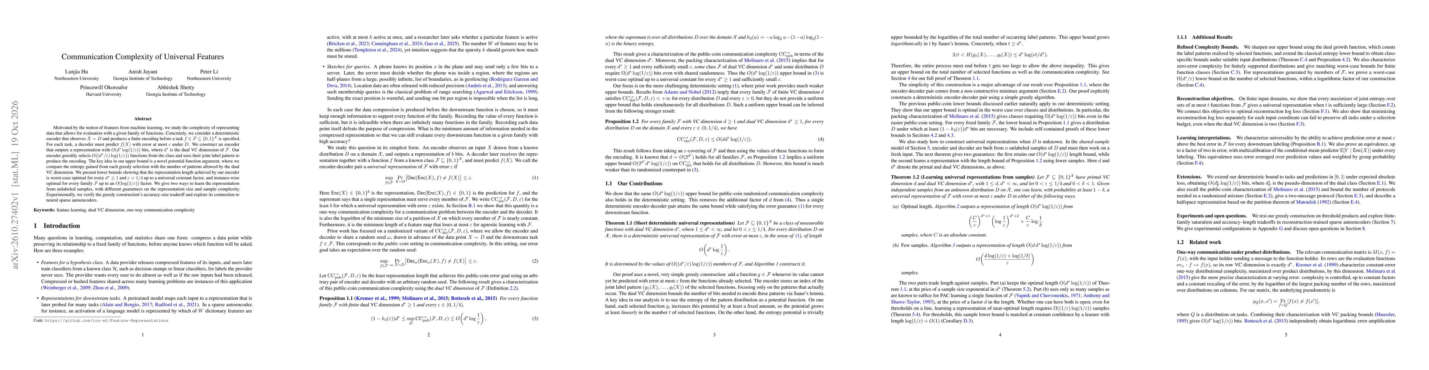 Thumbnail for Communication Complexity of Universal Features
