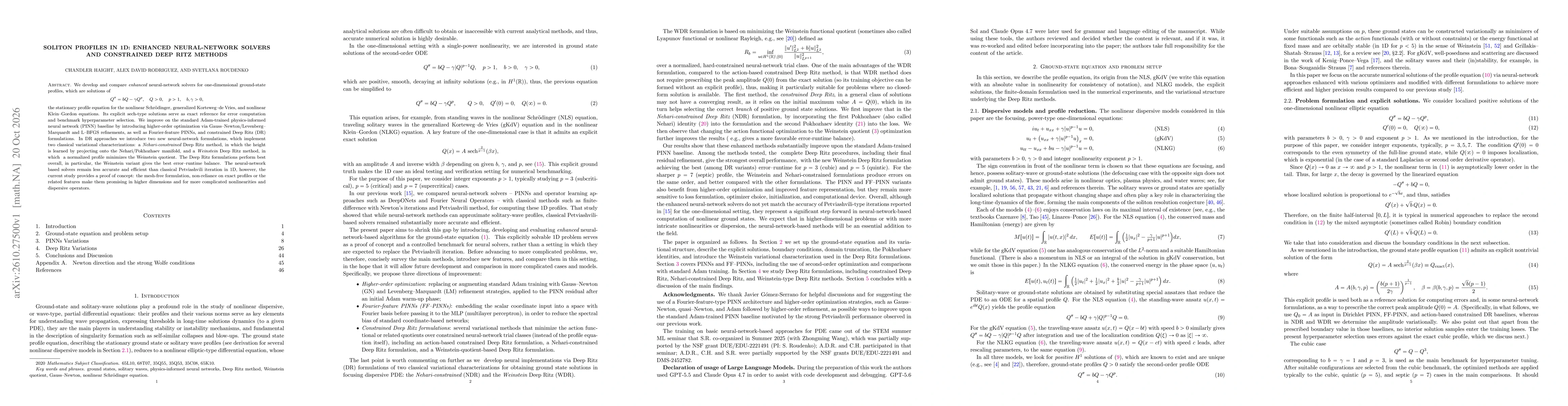 Thumbnail for Soliton Profiles in 1D: Enhanced Neural-Network Solvers and Constrained Deep Ritz Methods