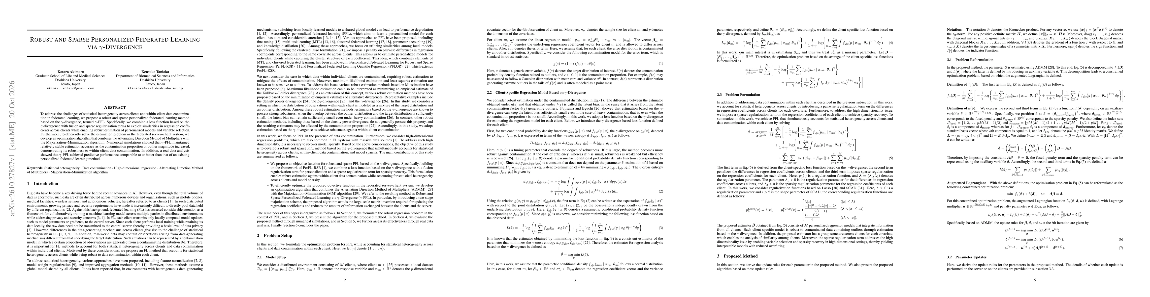 Thumbnail for Robust and Sparse Personalized Federated Learning via Gamma-Divergence