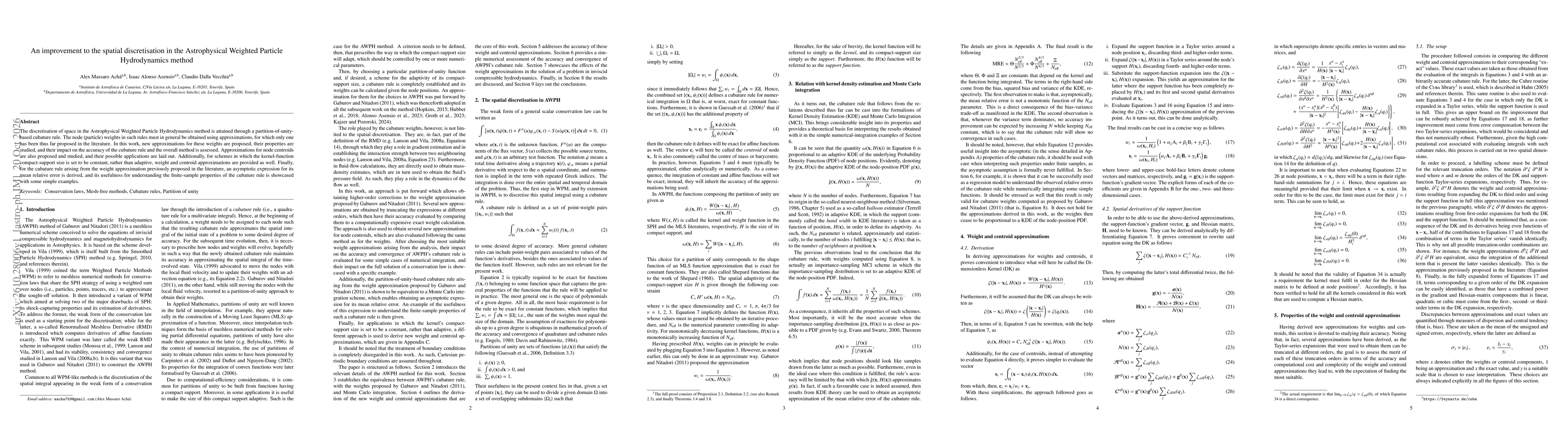 Thumbnail for An improvement to the spatial discretisation in the Astrophysical Weighted Particle Hydrodynamics method
