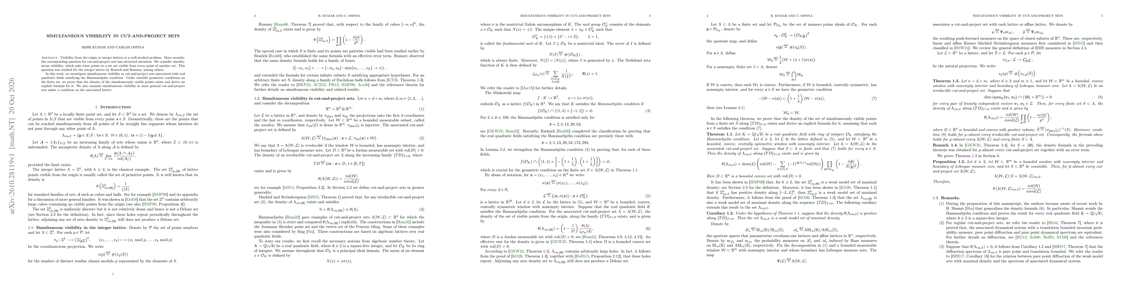 Thumbnail for Simultaneous visibility in cut-and-project sets