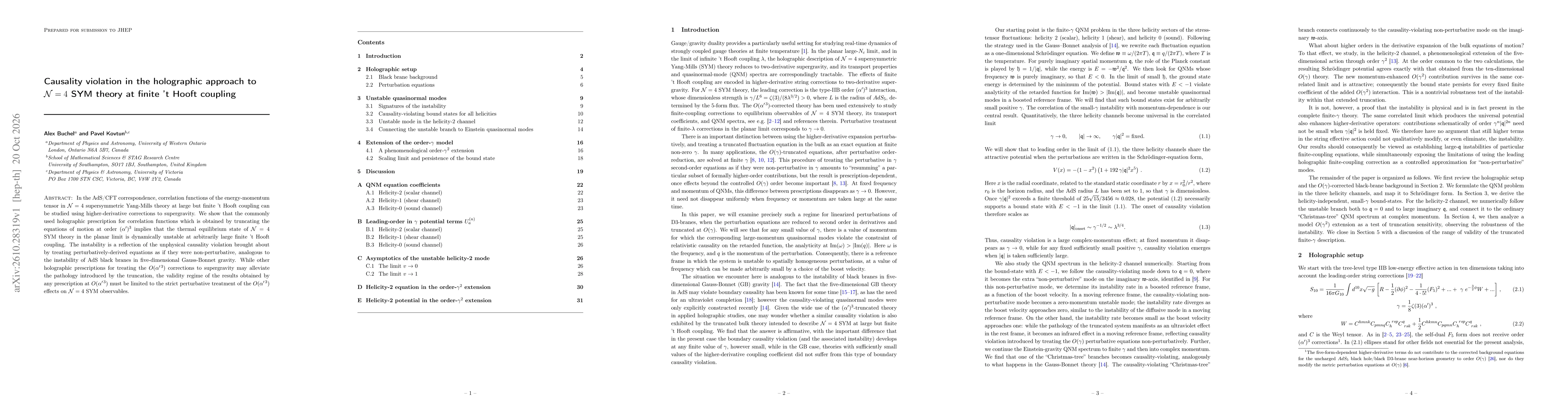 Thumbnail for Causality violation in the holographic approach to N=4 SYM theory at finite 't Hooft coupling