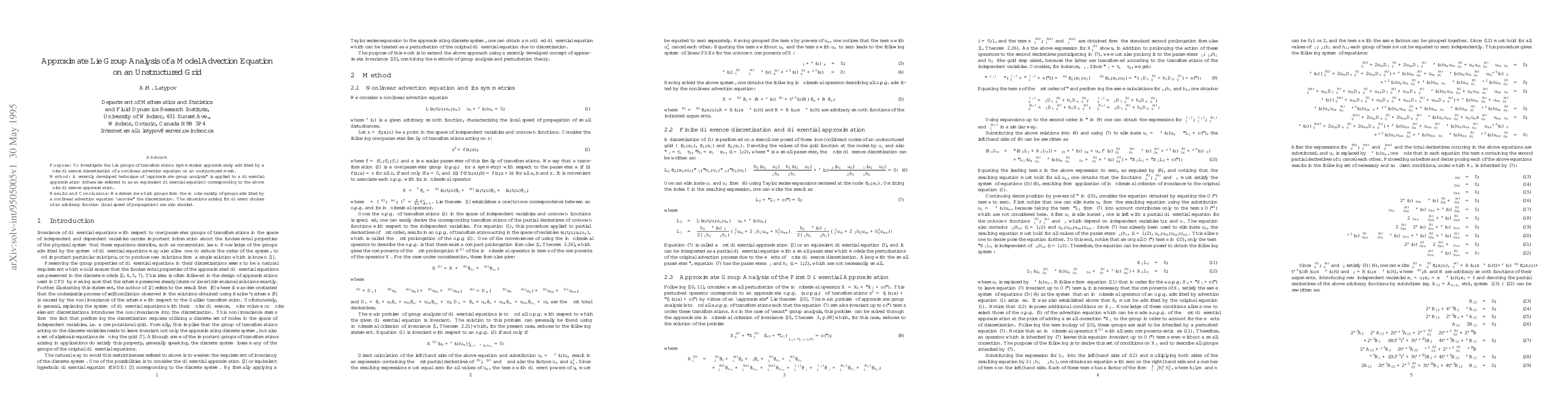 Thumbnail for Approximate Lie Group Analysis of a Model Advection Equation on an
  Unstructured Grid