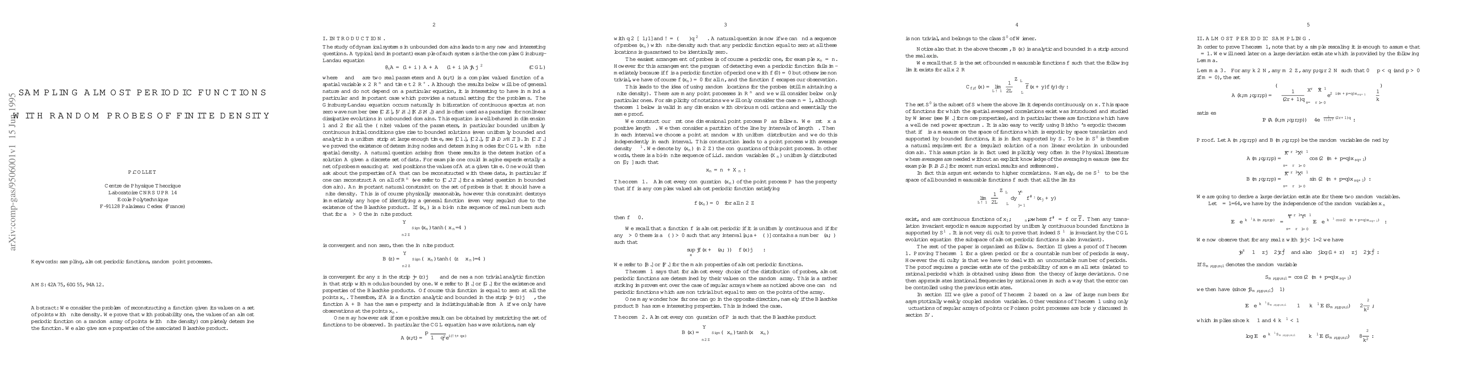 Thumbnail for SAMPLING ALMOST PERIODIC FUNCTIONS WITH RANDOM PROBES OF FINITE DENSITY