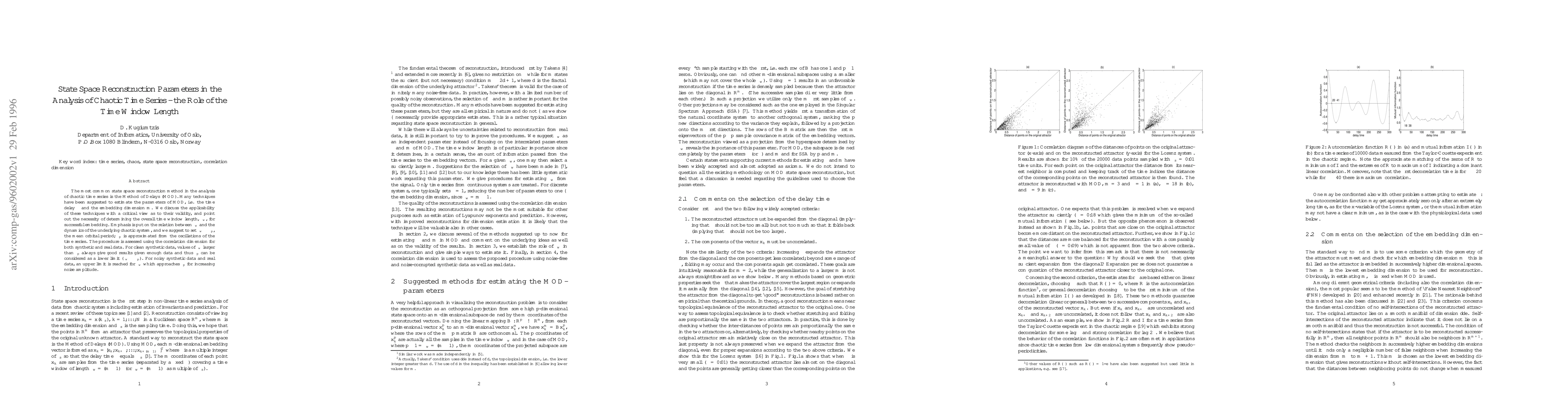 Thumbnail for State Space Reconstruction Parameters in the Analysis of Chaotic Time
  Series - the Role of the Time Window Length