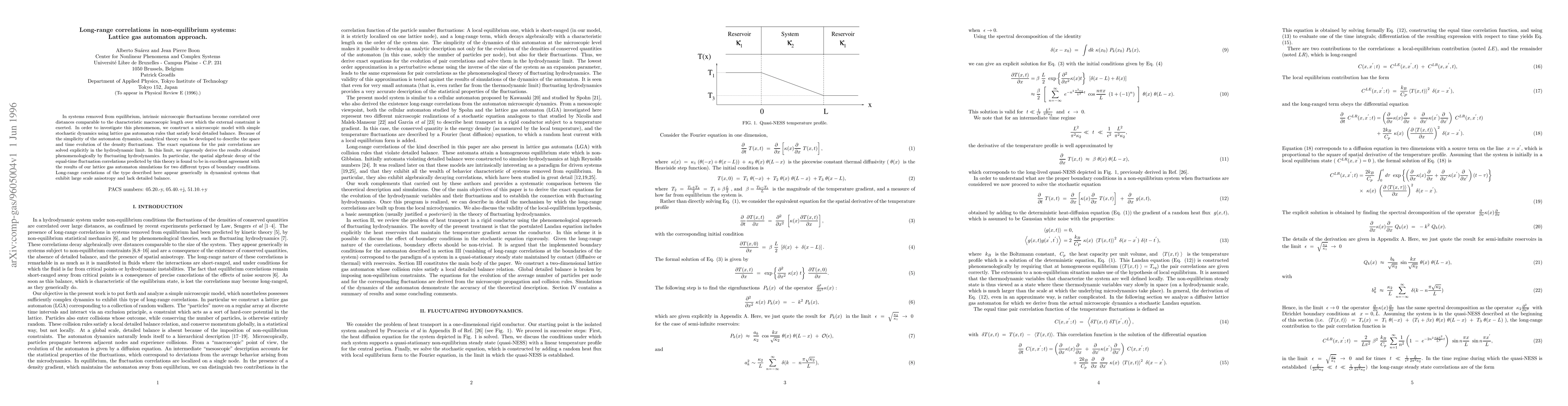 Thumbnail for Long-range correlations in non-equilibrium systems: Lattice gas
  automaton approach