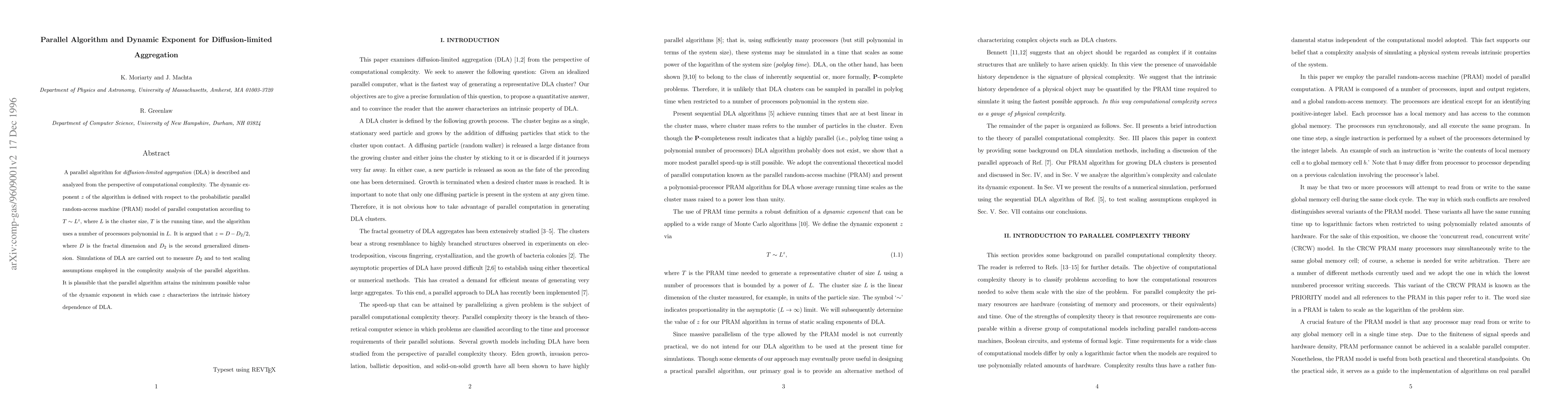 Thumbnail for Parallel Algorithm and Dynamic Exponent for Diffusion-limited
  Aggregation