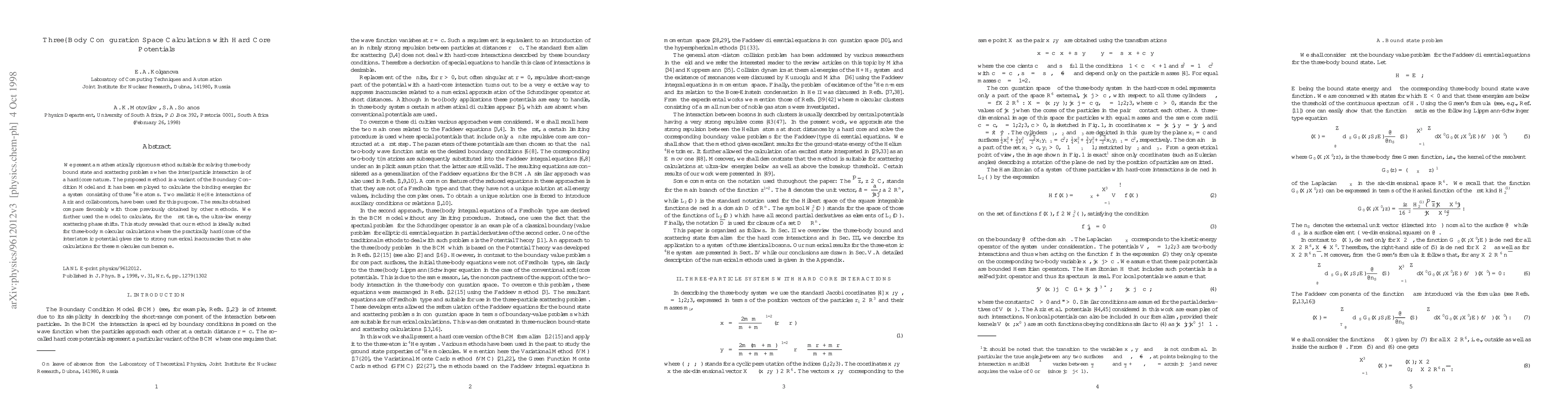 Thumbnail for Three-Body Configuration Space Calculations with Hard Core Potentials
