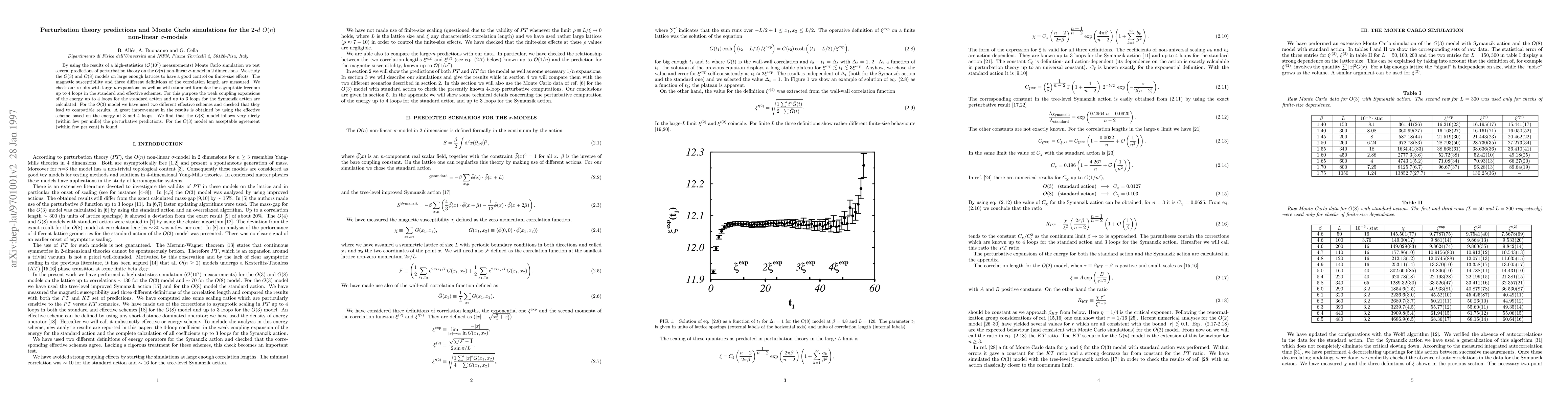 Thumbnail for Perturbation theory predictions and Monte Carlo simulations for the 2-d
  O(n) non-linear sigma-model