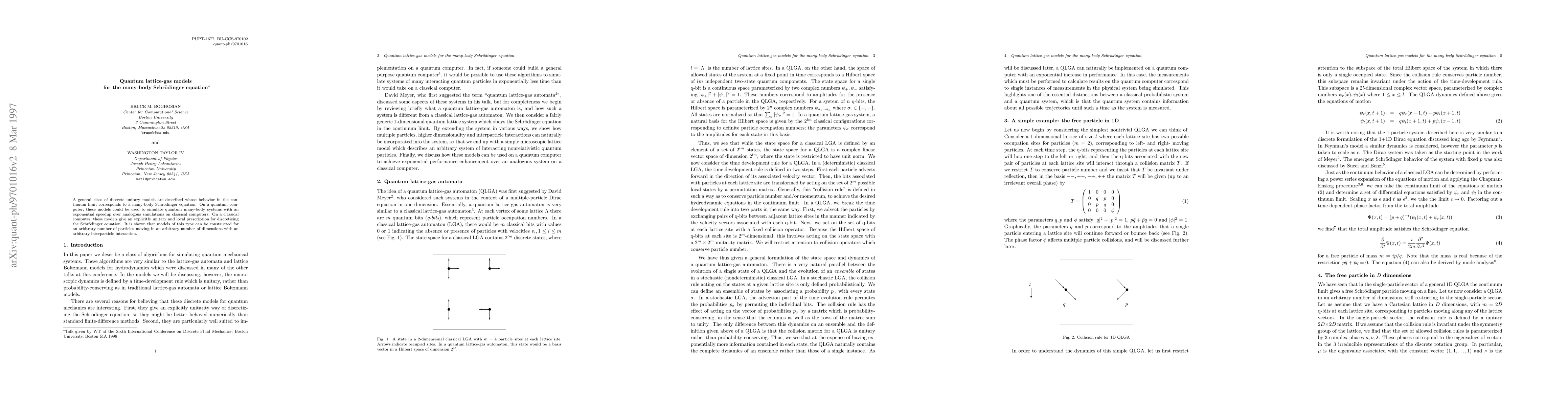 Thumbnail for Quantum lattice-gas models for the many-body Schrodinger equation