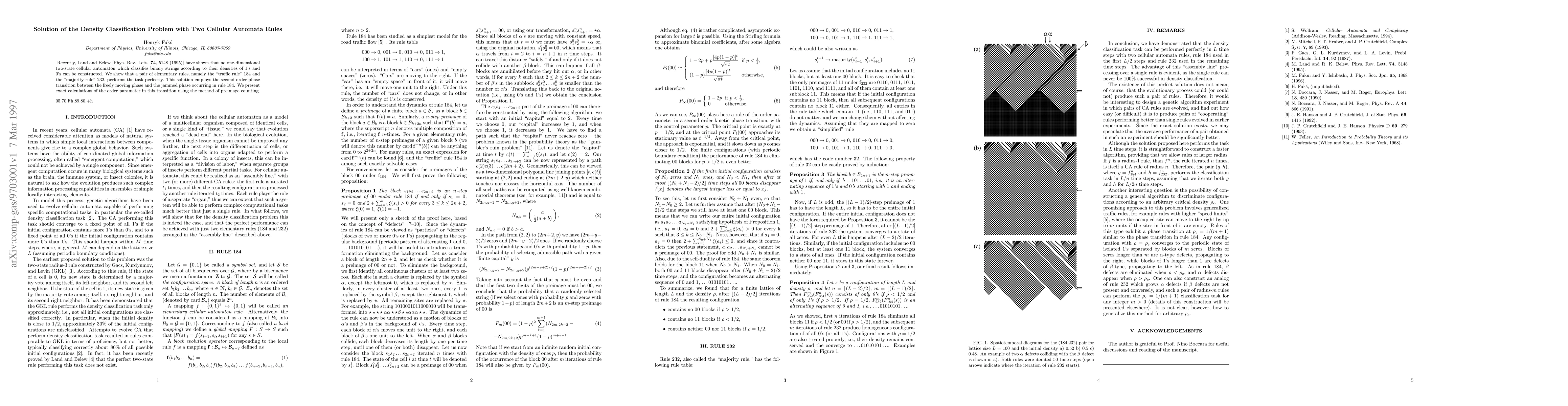 Thumbnail for Solution of the Density Classification Problem with Two Cellular
  Automata Rules