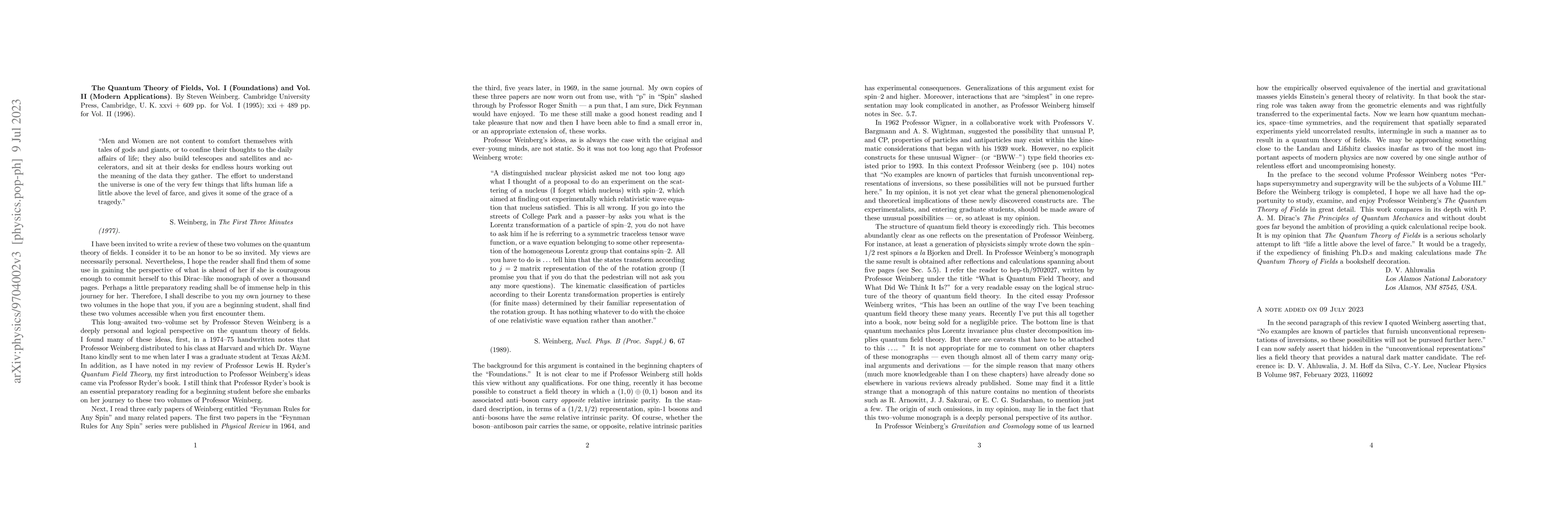 Thumbnail for Book Review: The Quantum Theory of Fields, Vol. I and II by S. Weinberg