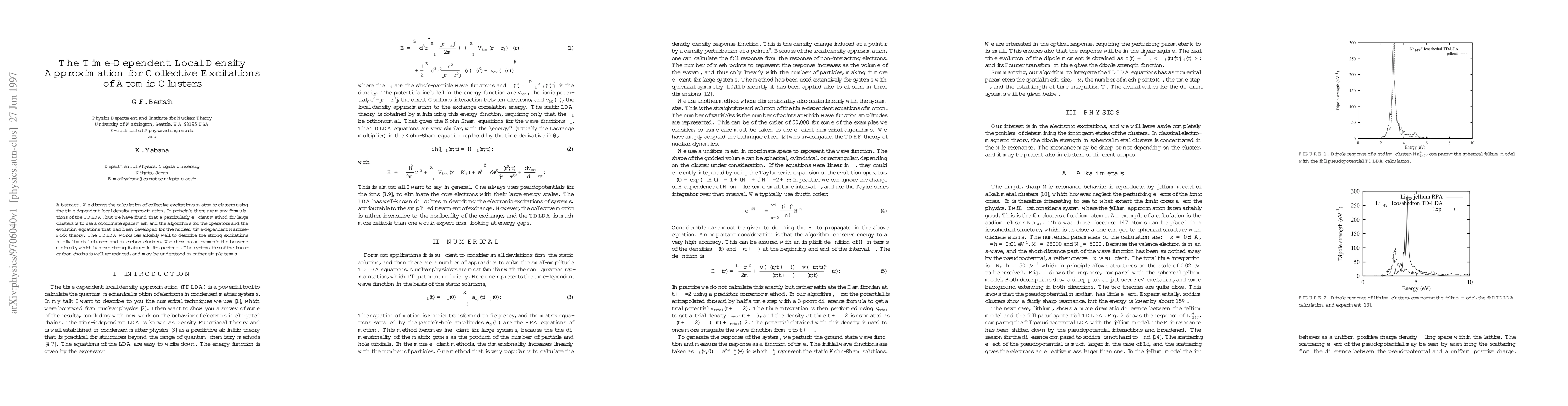 Thumbnail for Time-Dependent Local Density Approximation for Collective Excitations of
  Atomic Clusters