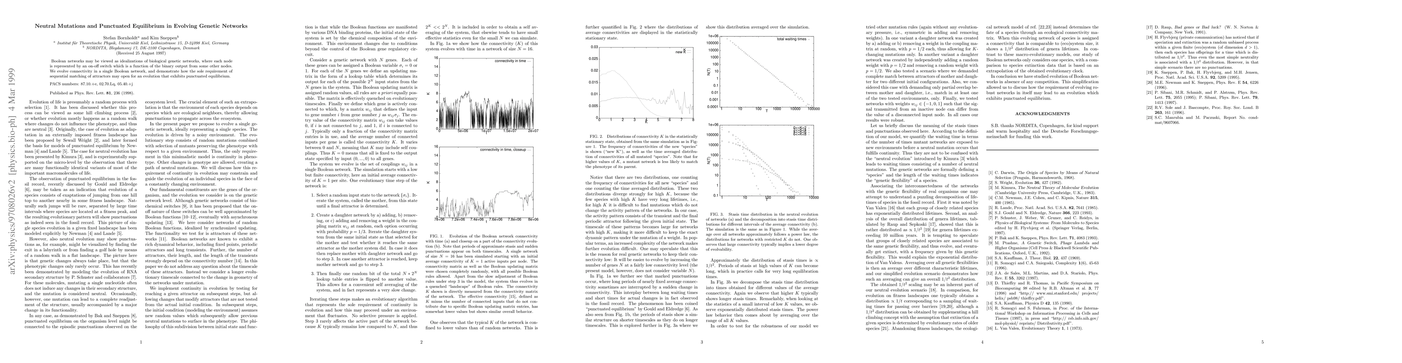 Thumbnail for Neutral Mutations and Punctuated Equilibrium in Evolving Genetic
  Networks