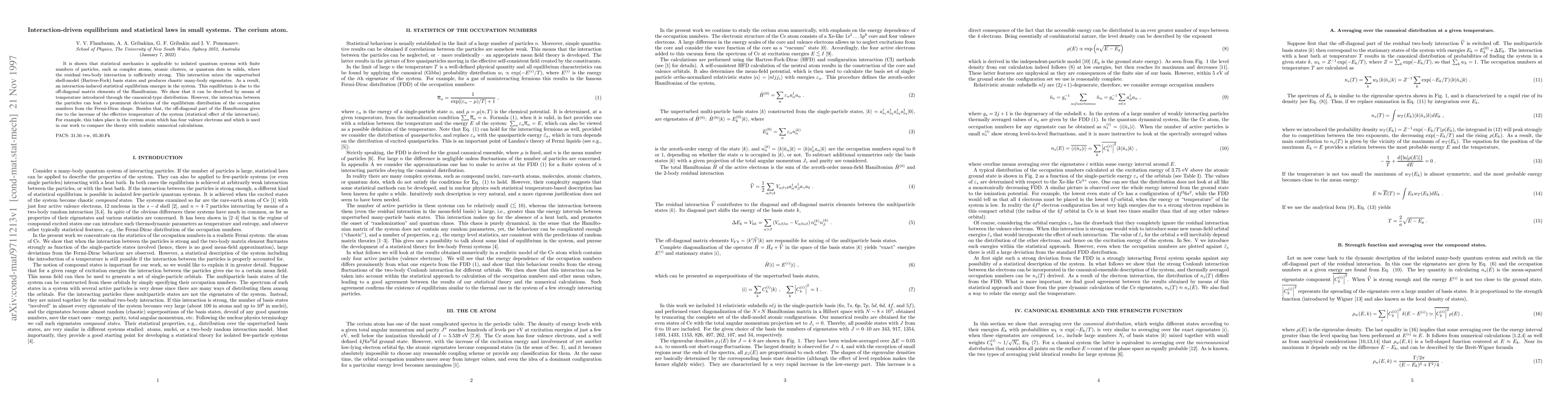 Thumbnail for Interaction-Driven Equilibrium and Statistical Laws in Small Systems.
  The Cerium Atom