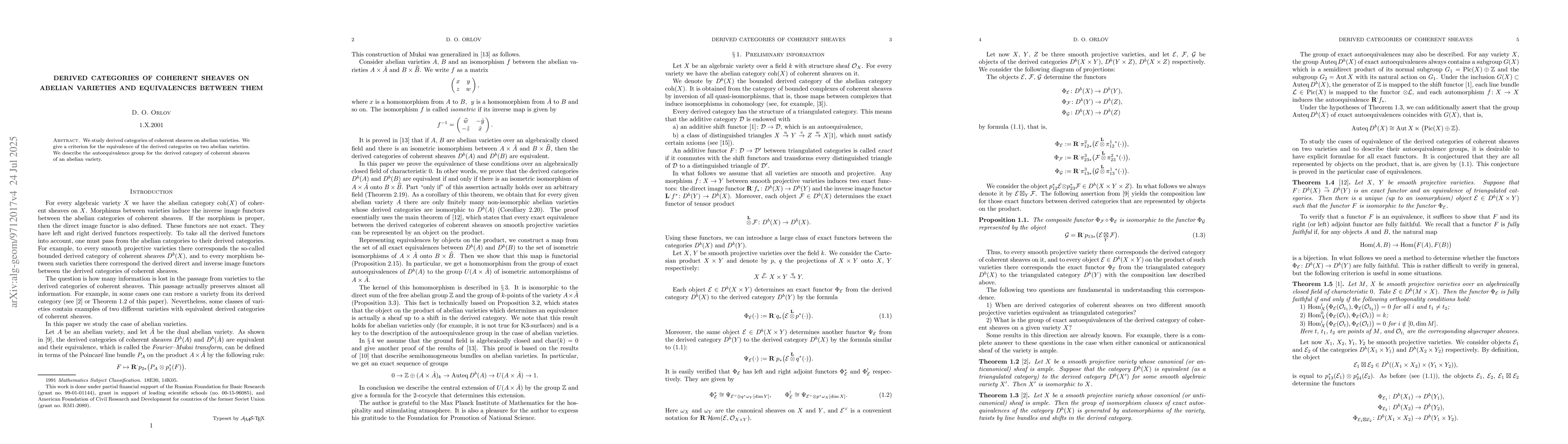 Thumbnail for Derived categories of coherent sheaves on abelian varieties and
  equivalences between them