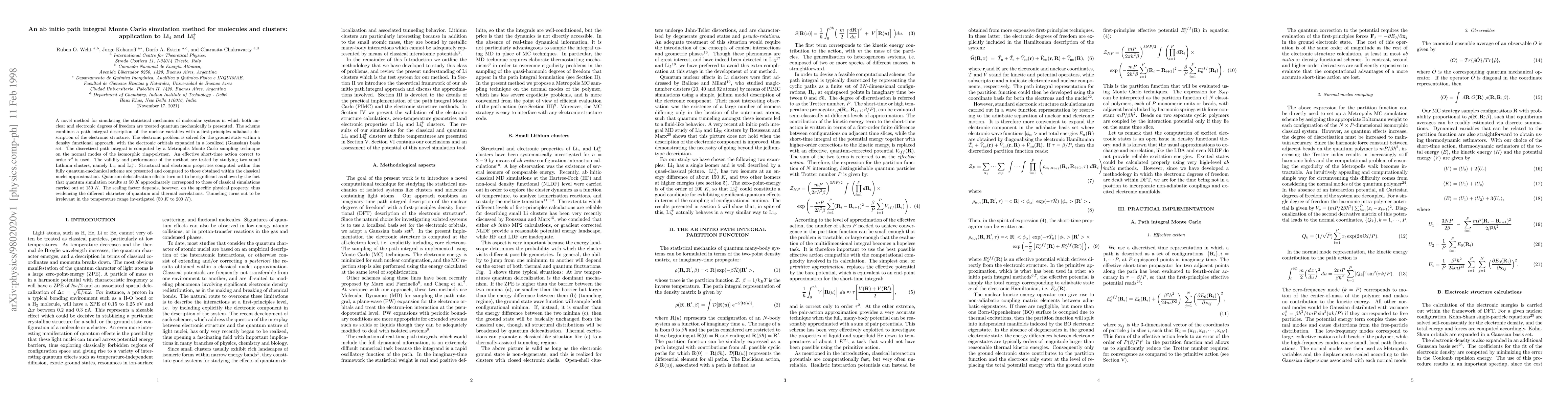 Thumbnail for An ab initio path integral Monte Carlo simulation method for molecules
  and clusters: application to Li_4 and Li_5^+