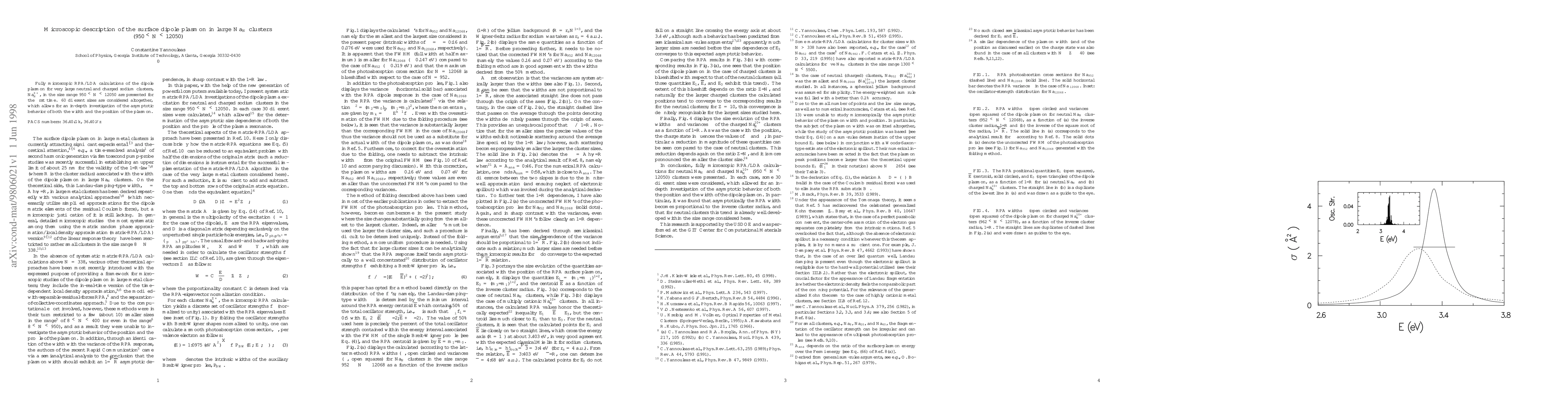 Thumbnail for Microscopic description of the surface dipole plasmon in large Na_N
  clusters (950 < N < 12050)
