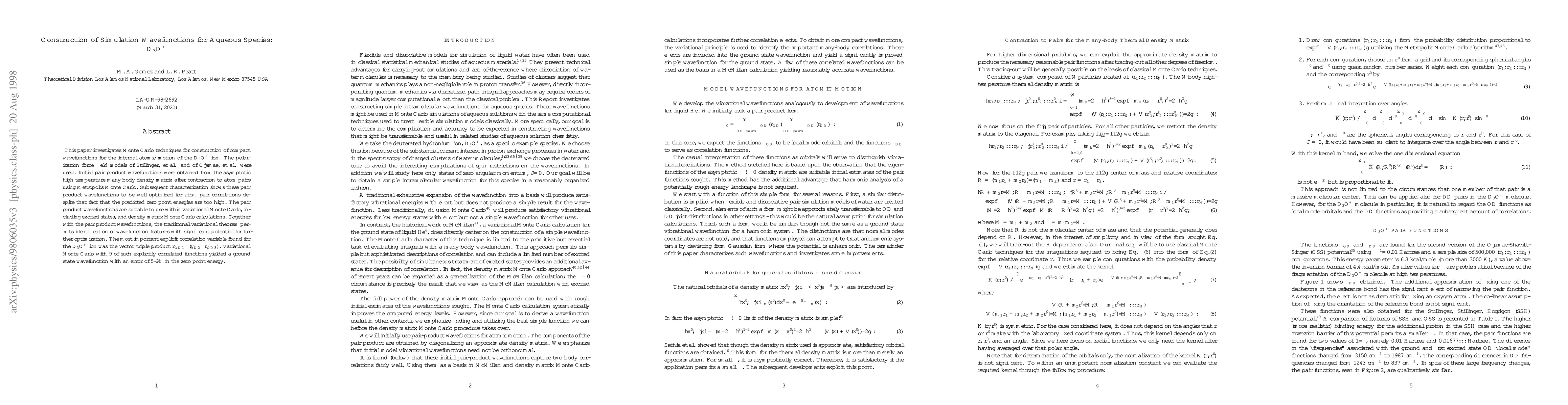 Thumbnail for Construction of Simulation Wavefunctions for Aqueous Species: D3O+