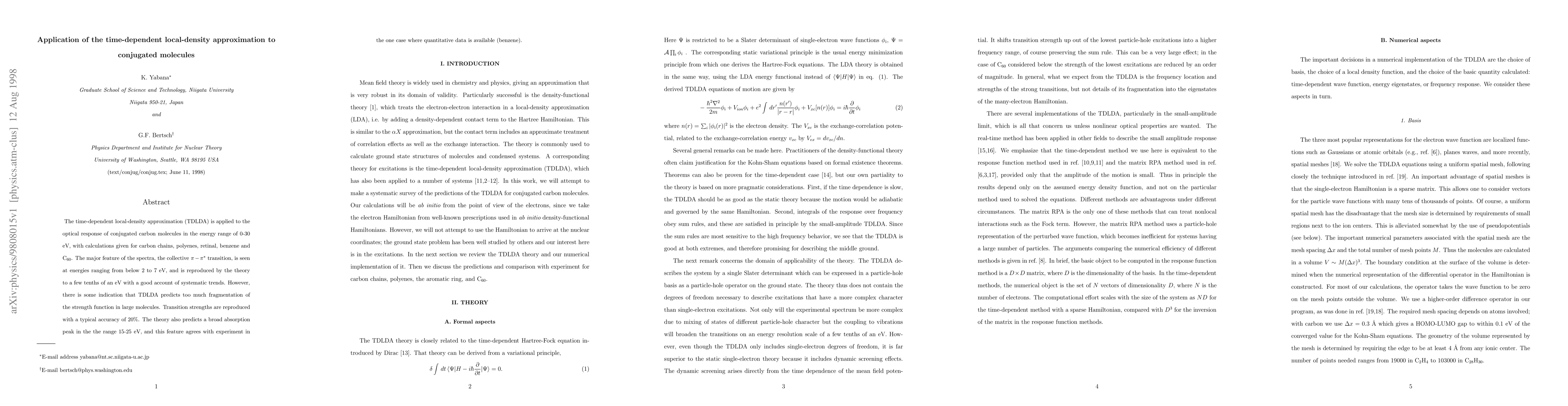 Thumbnail for Application of the time-dependent local-density approximation to
  conjugated molecules
