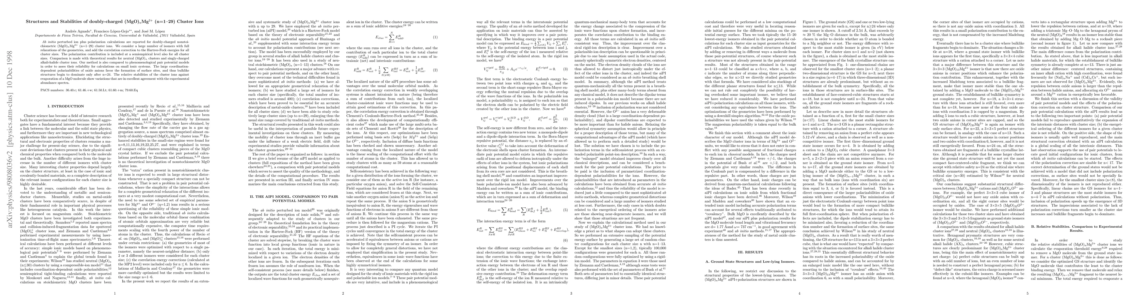 Thumbnail for Structures and Stabilities of Doubly-charged (MgO)nMg2+ (n=1-29) Cluster
  Ions