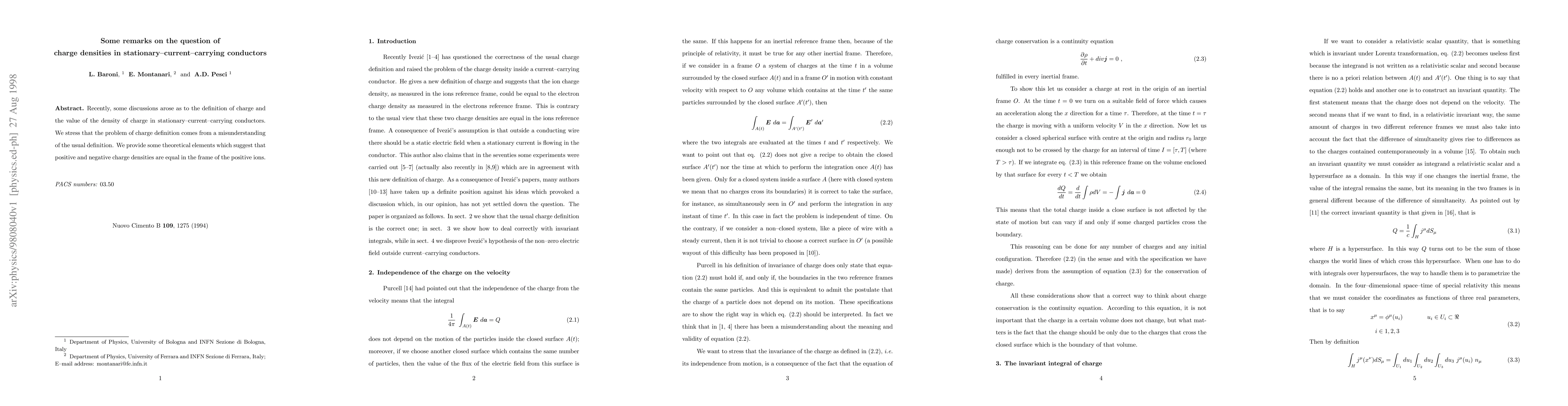 Thumbnail for Some Remarks on the Question of Charge Densities in
  Stationary-Current-Carrying Conductors