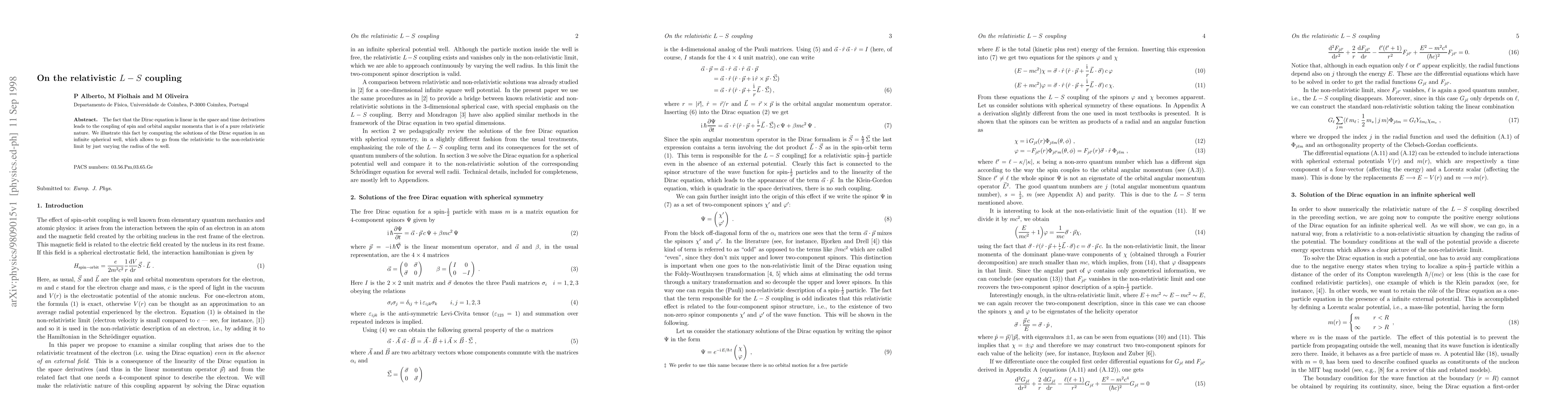 Thumbnail for On the relativistic L-S coupling