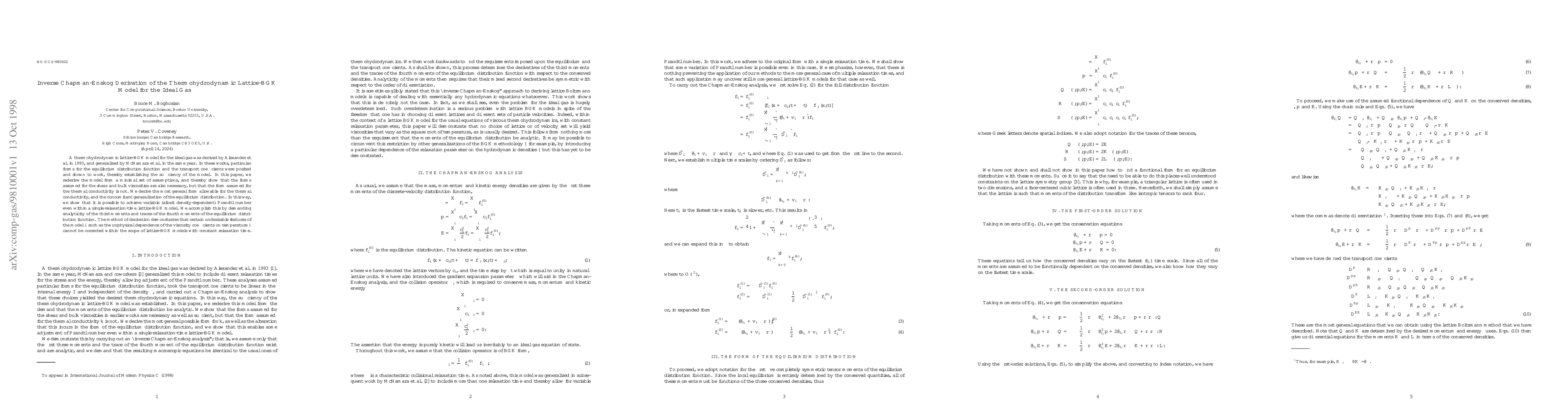 Thumbnail for Inverse Chapman-Enskog Derivation of the Thermohydrodynamic Lattice-BGK
  Model for the Ideal Gas