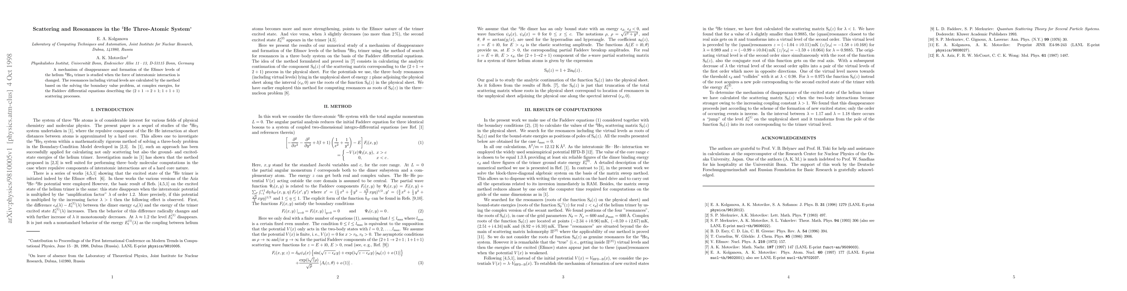 Thumbnail for Scattering and resonances in the ^4He three-atomic system