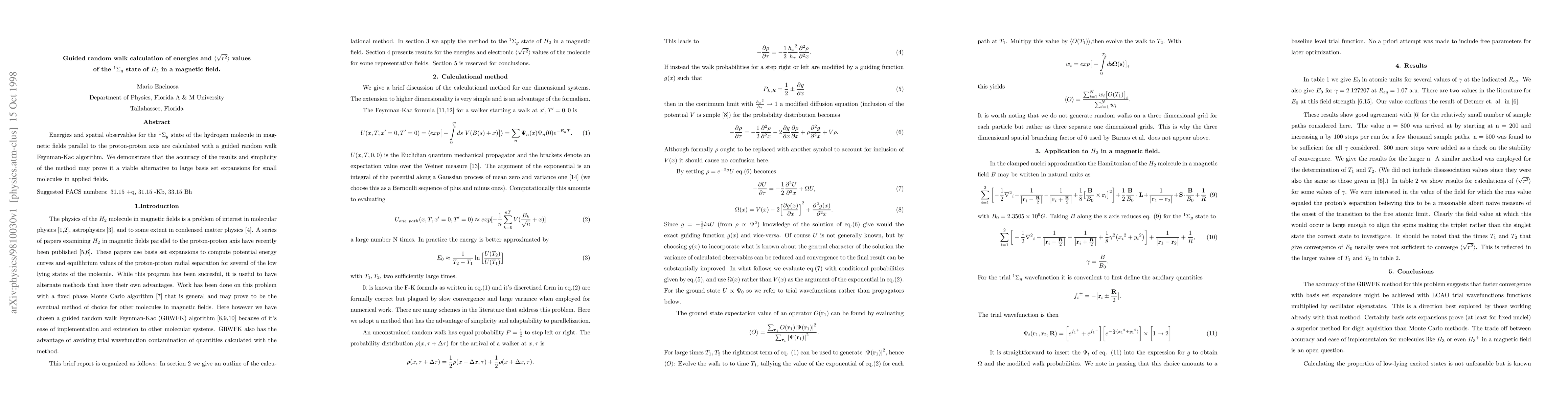 Thumbnail for Guided random walk calculation of energies and $<\sq {r^2} >$ values of
  the $^1Σ_g$ state of H_2 in a magnetic field