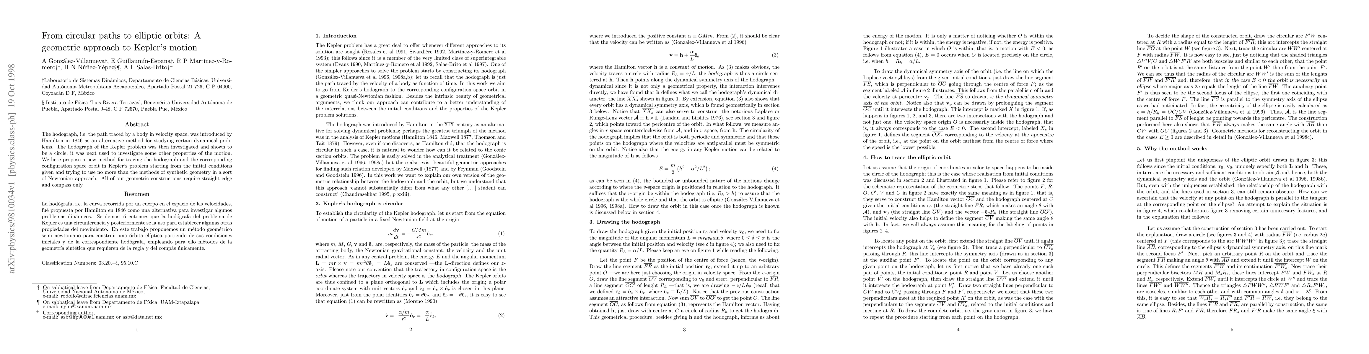 Thumbnail for From circular paths to elliptic orbits: A geometric approach to Kepler's
  motion